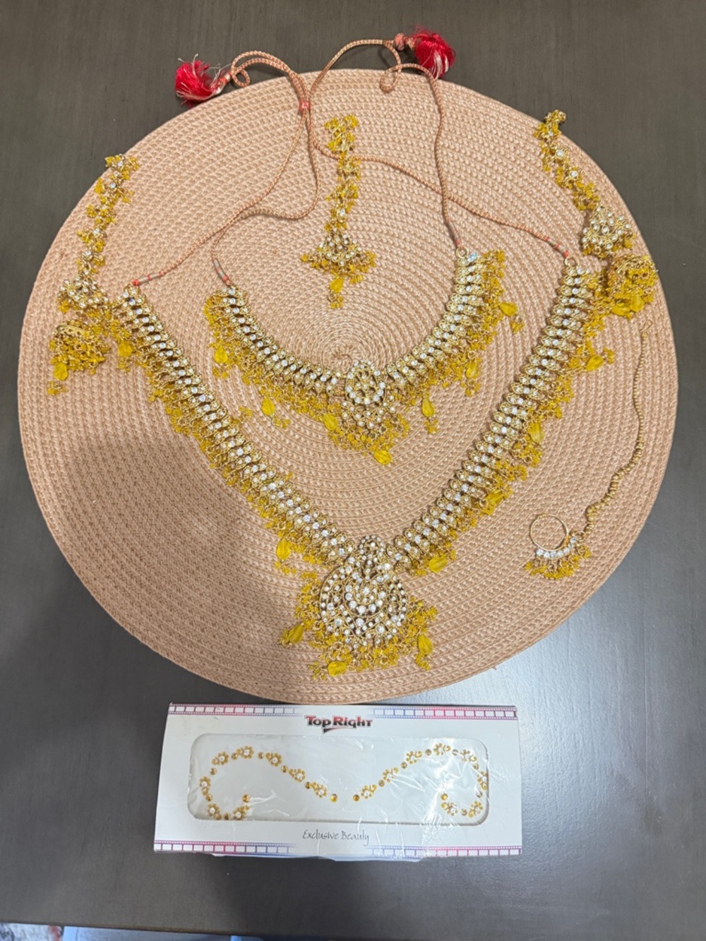 Gold and Yellow Bridal Necklace Set  with Tikka